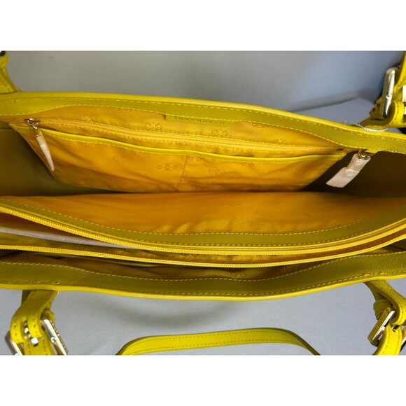 Tory Burch Saffiano Leather York Dual Buckle Dual Strap Tote in Sunshine - New - Picture 8 of 12